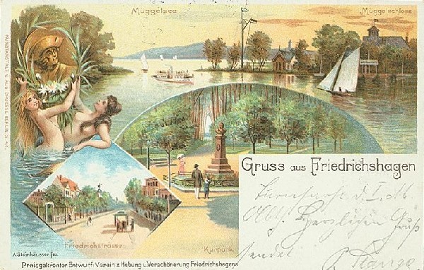 Lithografie mit verschiedenen Ansichten um 1900